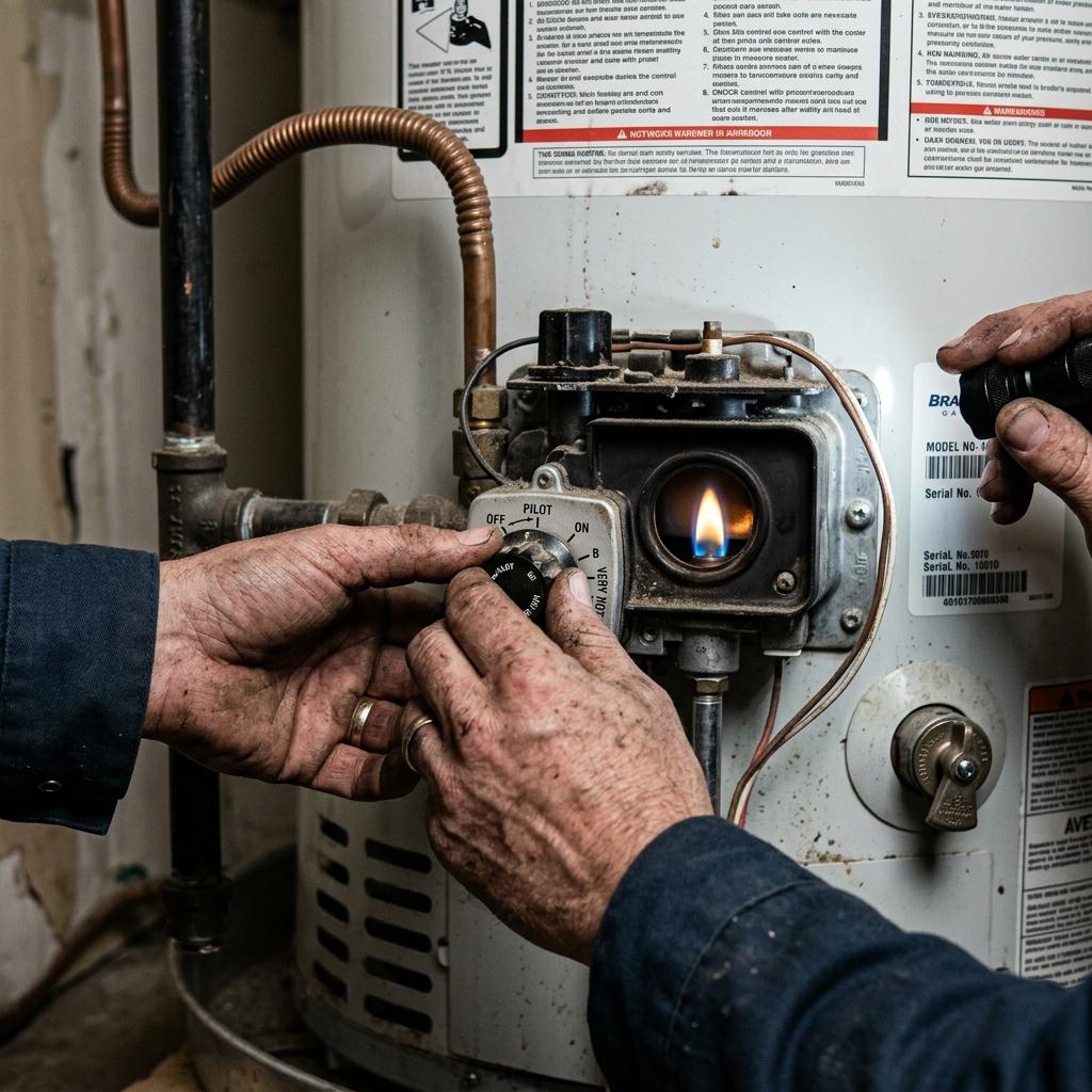 Water heater pilot and thermostat service